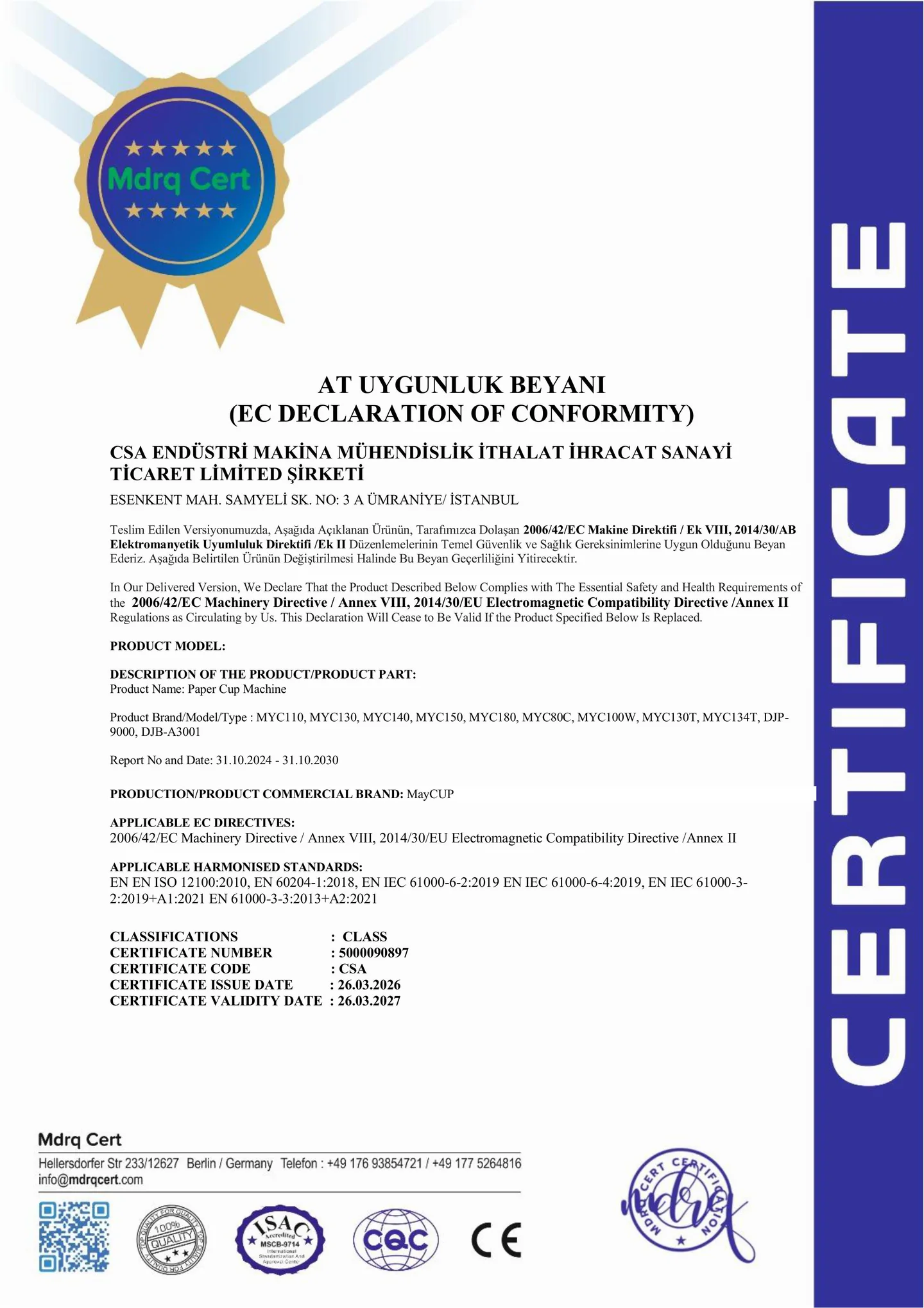 AT Uygunluk Beyanı belgesi